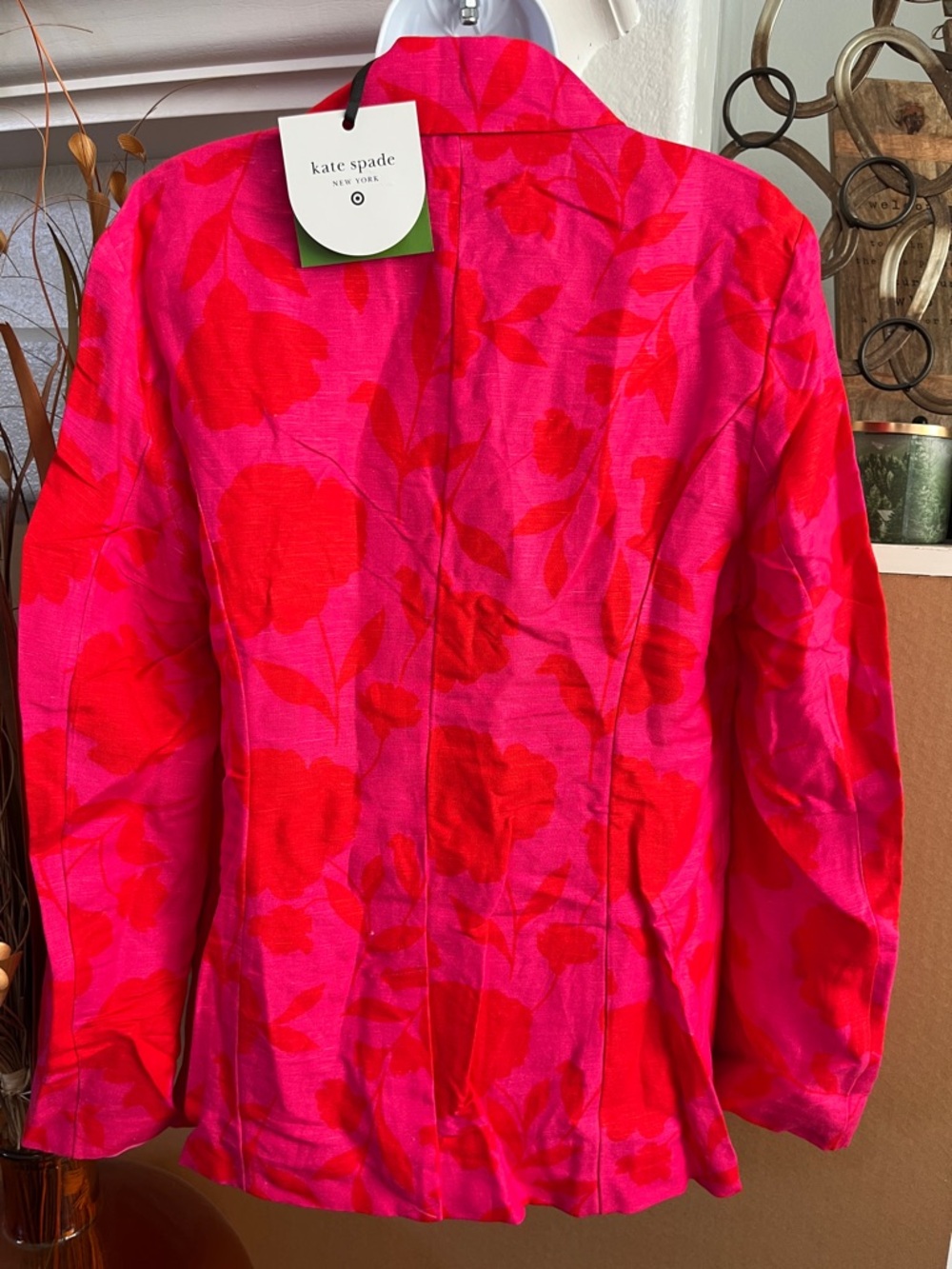 Kate Spade ♠️ collab with 🎯Hot Pink and Red Floral Single-Button Blazer - Picture 2 of 2
